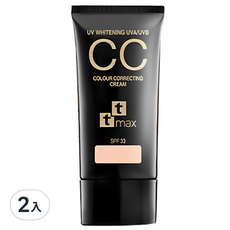 TTMAX 全效完美修飾CC霜SPF33 2入 打造自然裸妝感 防曬保濕, 15%修飾潤色, 30ml
