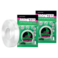 MONSTER Monster 透明凝膠超薄窄超強奈米矽膠雙面膠帶 15mm x 2m, 透明, 2個