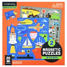 mudpuppy 磁性拼圖 交通工具套裝, 20塊拼圖, 再生材料, 40片, 1盒