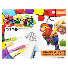 Donerland 兒童彩繪玻璃貼組 11ml*6色 內含24款可愛模版 4款鑰匙圈圖樣, 多色, 1盒