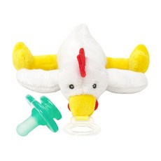 nookums 安撫奶嘴玩偶 - 造型搖鈴款 柔軟舒適 附贈仿母乳實感型奶嘴, 0個月以上, 早安咕咕雞, 1個