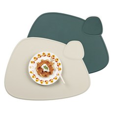 incoc 矽膠杯墊餐墊 2件組, 奶油米色, 橄欖綠, 42.5 x 32 cm