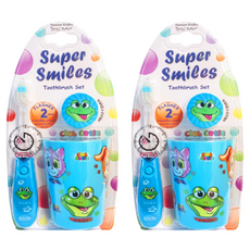 Vibright 兒童 LED 定時牙刷 + 牙刷杯 + 刷頭套 藍色 Doggol, 2組