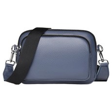 真皮頭層牛皮女士肩背包 LB978 寬肩帶, 藍色