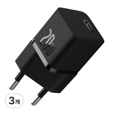 베이스어스 GaN5 20W 아이폰 미니 고속충전기 C타입, 블랙, 3개