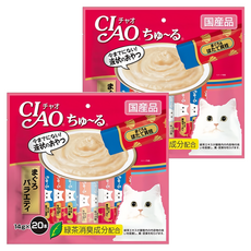 INABA CIAO 啾嚕 肉泥, 鮪魚 + 干貝、鮪魚 + 蟹肉、鮪魚 + 鮪魚片、鮪魚 + 鮭魚, 280g, 2袋