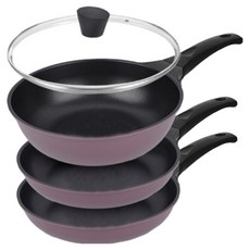Kitchen-Art IH電磁爐適用優質柔色鍋具4件組, 紫色, 平底鍋 26cm 2入+炒鍋 26cm+玻璃鍋蓋 26cm, 1組