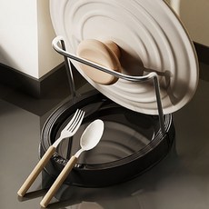 藍貿易 O型可折疊收納式烹飪工具 & 鍋蓋架, 黑色, 1個