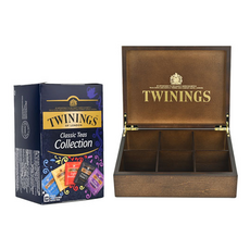 TWININGS 唐寧茶 木質茶盒 L號+經典紅茶茶包收藏禮盒組, 茶盒+5種茶包(各4入), 1組