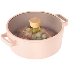 nEOFLam IH爐適用附蓋雙耳湯鍋, 1個, 22cm, 迷你蜜桃粉