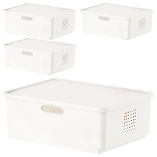 FL 生活+ 加厚可疊加防塵附輪收納盒 M 4個, 1組