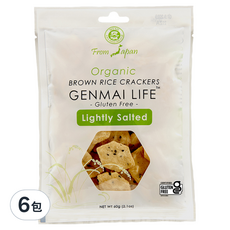 MUSO 有機糙米仙貝 薄鹽, 60g, 6包, 日本原裝進口, 無麩質, 獨立包裝