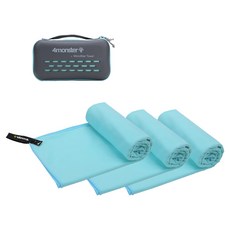 4monster 超細纖維毛巾 小尺寸 3入 + EVA收納盒組合, 淺藍色, 1套