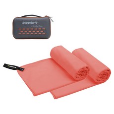 4monster 超細纖維毛巾 S號 2入 + EVA收納盒組合, 印度珊瑚色, 1套