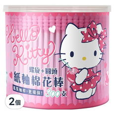 Sanrio 三麗鷗 Hello Kitty 螺旋 + 圓頭紙軸棉花棒, 300個裝, 2個