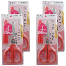 KOKUYO 國譽 SAXA 空氣彈力剪刀 不沾黏輕量版, 日本知名文具品牌,刀刃安全設計, 紅色, 4支