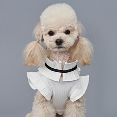 DOG-i 蝴蝶結荷葉邊T恤, 白色