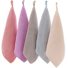 廚房浴室用吊掛式毛巾 5條入, 1組, 象牙白+珊瑚粉+灰色+天空藍+紫色
