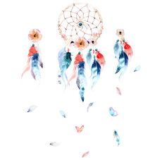 WA. WALL ART 無痕設計壁貼 防水PVC 捕夢網/夢幻/羽毛 FX64129, 捕夢網 多色