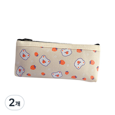 柯蒙柯蒙 可愛角色 亞麻 文具 鉛筆盒 收納包, 2個, 草莓熊