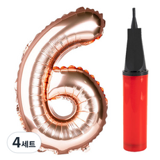 파티팡 숫자 은박풍선 6 로즈골드 대 + 손펌프 랜덤 발송 세트, 혼합 색상, 4세트