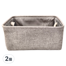純亞麻棉麻收納箱, 結實手提設計, 大容量儲物空間, 中, 神秘灰, 2個