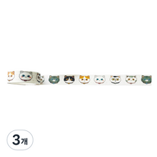 特別商店 DIY 手帳裝飾 膠帶貼紙 15mm x 5m, 貓臉, 3個