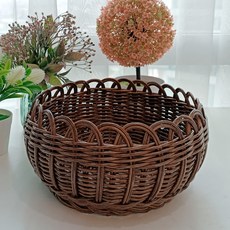 藤編小舖 圓形花朵收納藤編籃 J065H, 棕色, 1個