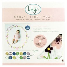 加拿大 lulujo 寶寶成長包巾卡片組, 100%純棉, 14張成長卡片, 100cmx100cm, 小花圈, 1盒