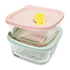 LocknLock 樂扣樂扣 微笑矽膠耐熱玻璃調理盒 2入, 410ml 綠粉色, 1組
