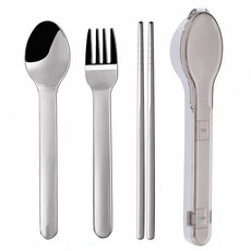 不鏽鋼便攜餐具3件組 19 x 4.5 x 3cm 130g, 湯匙 + 叉子 + 筷子, 灰盒, 1組