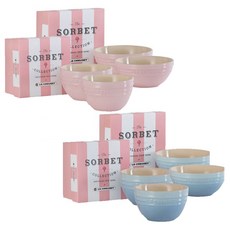 LE CREUSET 雪酪 4人份飯碗 + 湯碗組, 雪紡粉, 海岸藍, 1套, 飯碗 2款 + 湯碗 2款