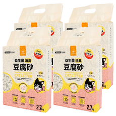 DOG CAT STAR 汪喵星球 益生菌消臭條型豆腐砂, 遇水速凝結 沖水崩解 五重除塵 2.7kg, 4袋, 無香