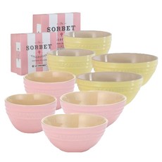 LE CREUSET Sorbet 4人份飯碗+湯碗組, 香綢粉, 愛麗舍, 1套, 飯碗2種 + 湯碗2種