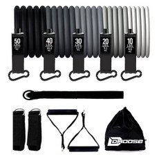 健身拉力繩 5入+握把 2入+腳踝綁帶 2入+掛門器+收納帶套組, 黑色, 1組