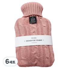 소울리치 꽈배기니트 보온 물주머니 커버 핑크 1L, 6세트