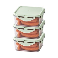 LocknLock 樂扣樂扣 純淨PURE保鮮盒 淺綠色, 3個, 正方形保鮮盒 600ml