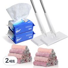 모나코올리브 한번에 콕 원터치 정전기 청소포 밀대 2p + 청소포 30매 x 2개 + 극세사 걸레 20p 세트, 2세트