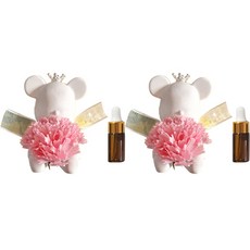 LAVIDA 新款康乃馨小熊石膏裝飾品 粉紅色 x 2入 + 石膏擴香補充油 3ml x 2入, 潔淨棉香