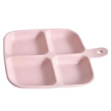 Homely Zakka 北歐單柄陶瓷四格分隔餐盤 陶瓷材質安全無毒, 奶油粉, 1個