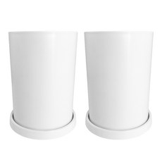 DAILED PLUS 塑膠室內設計圓筒形 18x25 花盆 + 底盤組, 2套, 白色