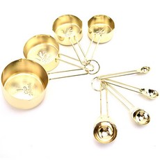 E-home baking 不鏽鋼量匙4件組 + 量杯4件組套裝 漂亮金色, 1套