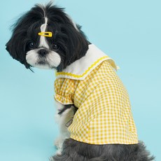 DOG-i 寵物格紋水手T恤, 黃色, 1個