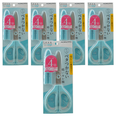 KOKUYO SAXA 空氣彈力剪刀，輕快鋒利 膠帶紙盒PP打包帶 塑膠帶皮革紙箱飲料袋信用卡適用, 輕藍, 5支