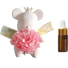 LAVIDA 新款康乃馨小熊石膏裝飾品 粉紅色 + 石膏擴香補充油 3ml, 黑櫻桃