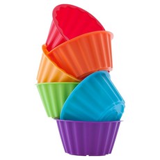 Sillymann 矽膠瑪芬烘焙模具（中）Wsk571 無需紙膜 可重複使用, 紅色+橘色+黃色+綠色+藍色+紫色, 1組