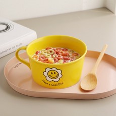 Eplestory 微笑手把陶瓷角色麥片碗, 1個, 黃色