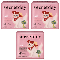 secretday Love超薄蝶翼型衛生棉, M(24.5cm), 16片, 3包