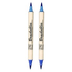 【Kuretake 日本吳竹】ZIG 雙色軟筆刷麥克筆 藍色 (MS-7700-030), 2支