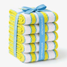 COTTON CLOUD 野餐條紋毛巾 180g 40支精梳棉, 5個, 檸檬天藍